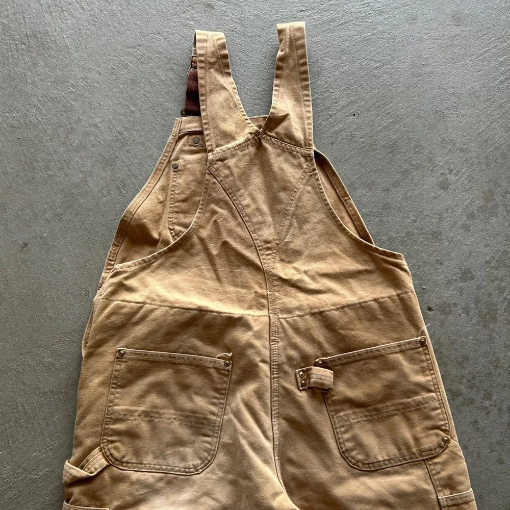 Vintage 90s Carhartt Overalls Size 40x30 Tan Duck Canvas Carpenter Workwear Bibs - Picture 5 of 10